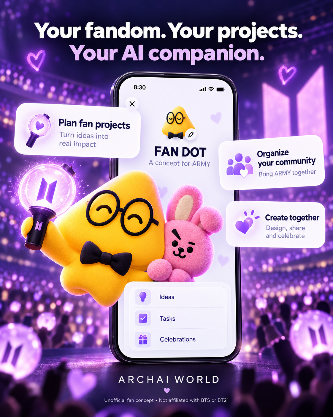 FAN DOT visual concept — a proposed companion experience for organizing fan projects